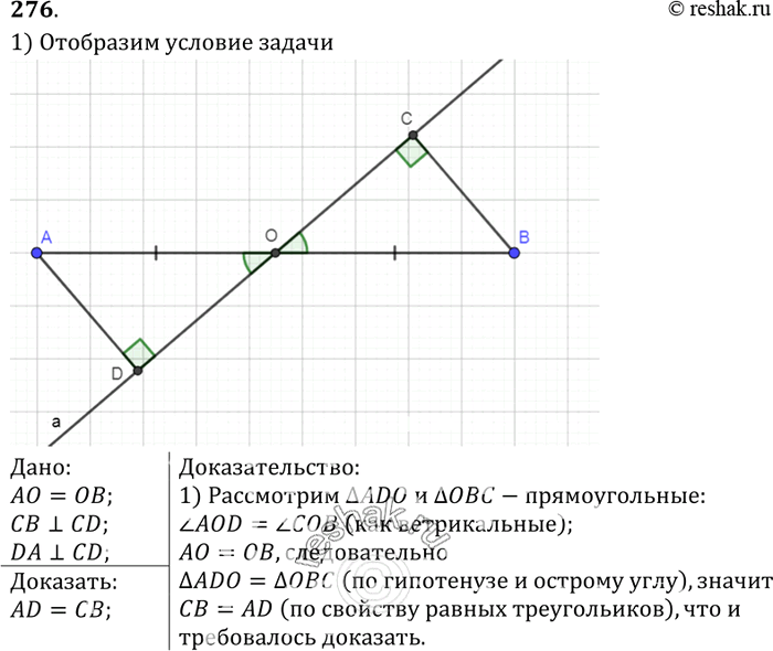 Изображение Через середину отрезка проведена прямая. Докажите, что концы отрезка равноудалены от этой...